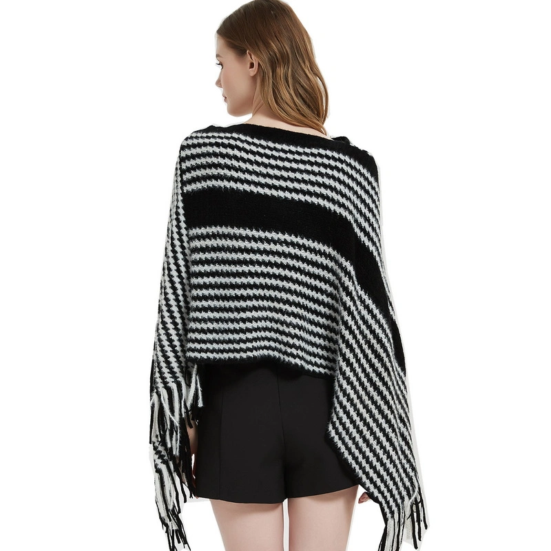 Custom Ladies Striped Pattern Winter Poncho Cape Shawl