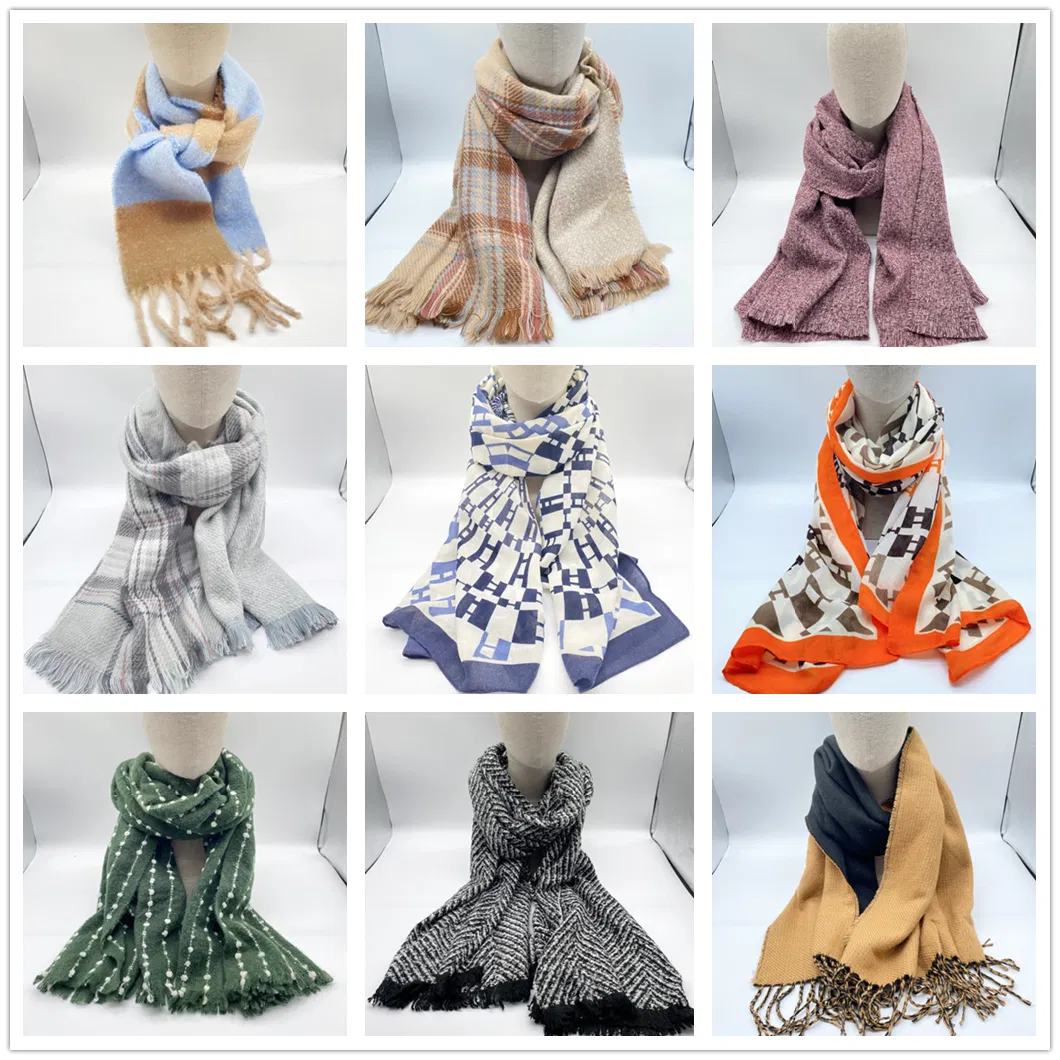 Fashion Winter Plain Solid Woven Cashmere Custom Long Big Scarf with Fringes Woman Shawl