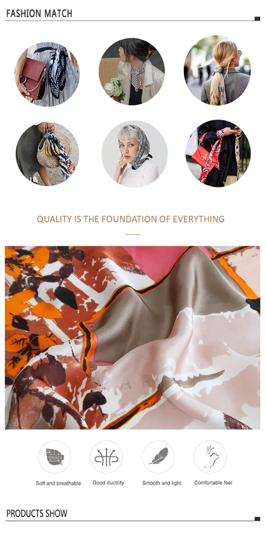 68*68cm Wholesale Fashion Silky Herringbone Scarf Custom Designer Floral Printing Headscarf for Woman