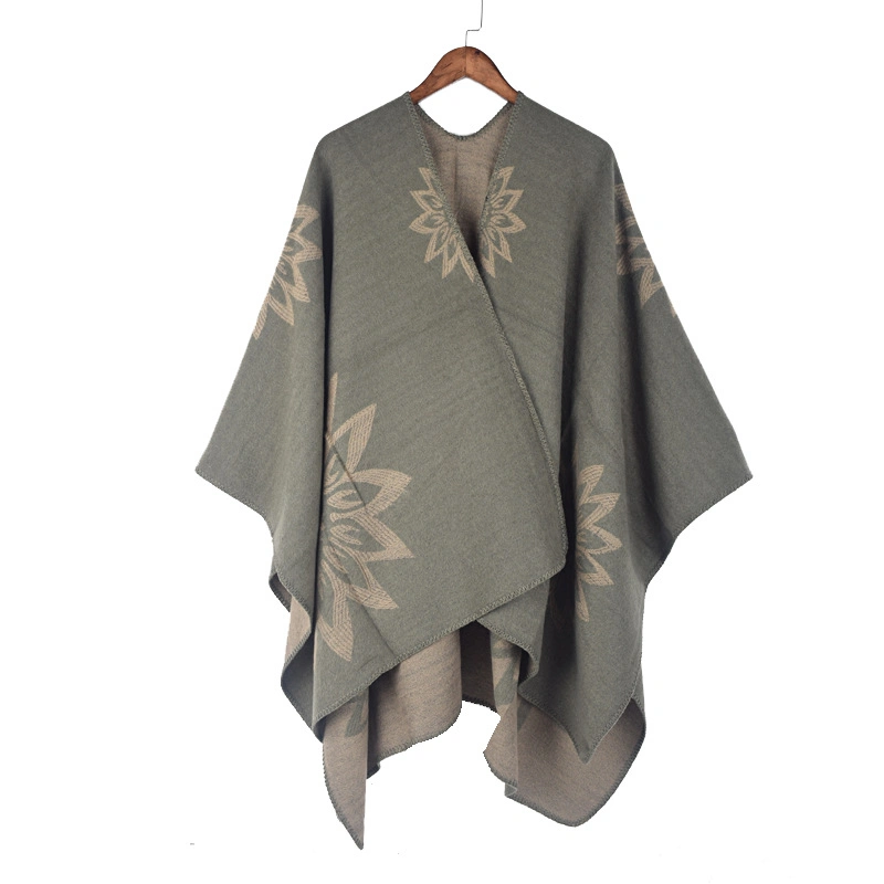 Winter Soft Floral Flower Scarf Shawls Warm Jacquard Poncho Split Women Cape