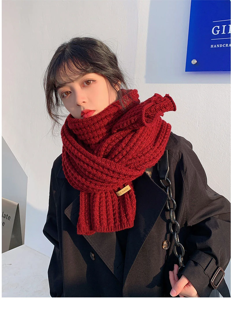 Fashion Lady Warm Long Pure Color Shawls Knitted Scarves Women