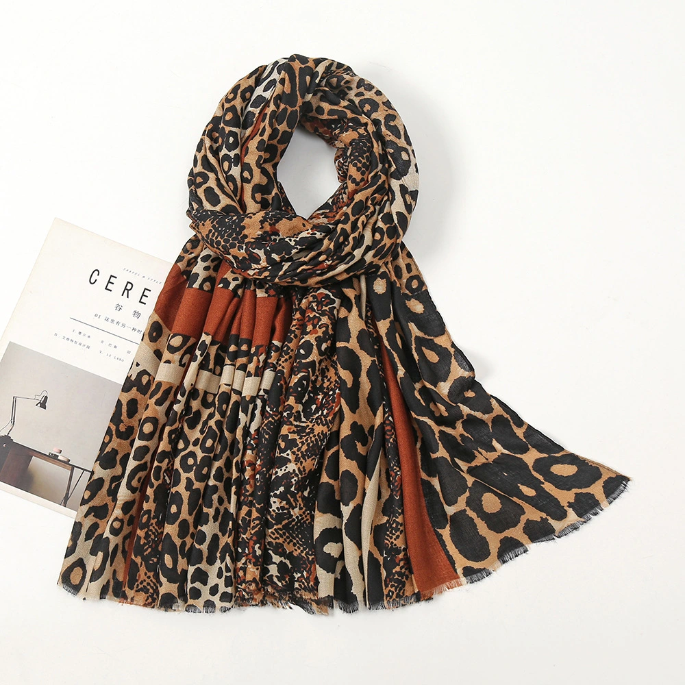 Women Fashion Leopard Custom Design Spring Summer Lady F Long Silk Scarf