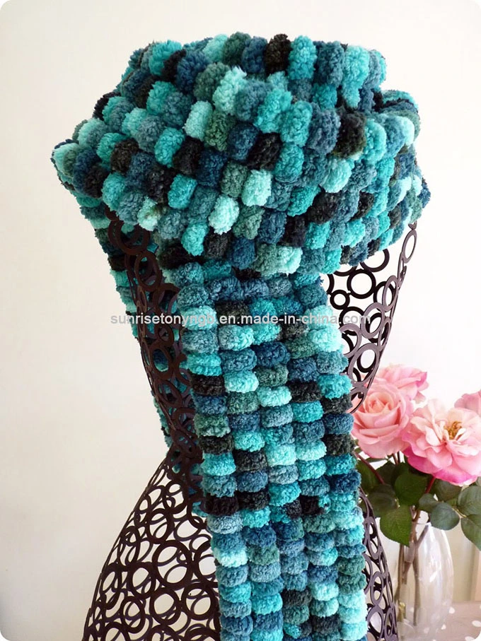 Winter Novelty Patterns Acrylic Wool POM-POM Yarn Knitted Scarf