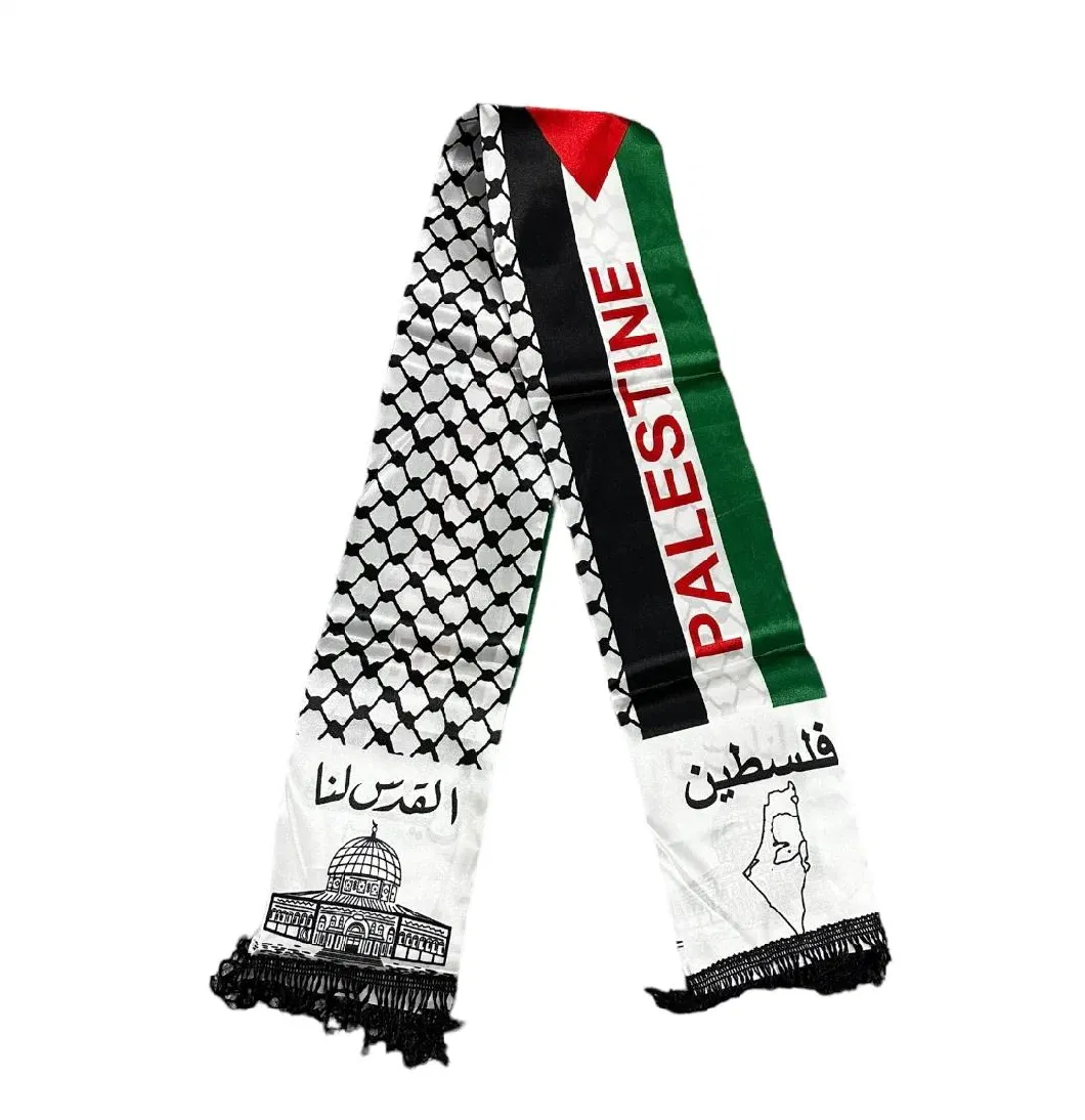 Fast-Delivery Palestine Silk 100% Acrylic Knitted Jacquard Woven Palestinian Country Flag Scarf Scarve Soccer Sports Custom Logo Personalized Printed Design