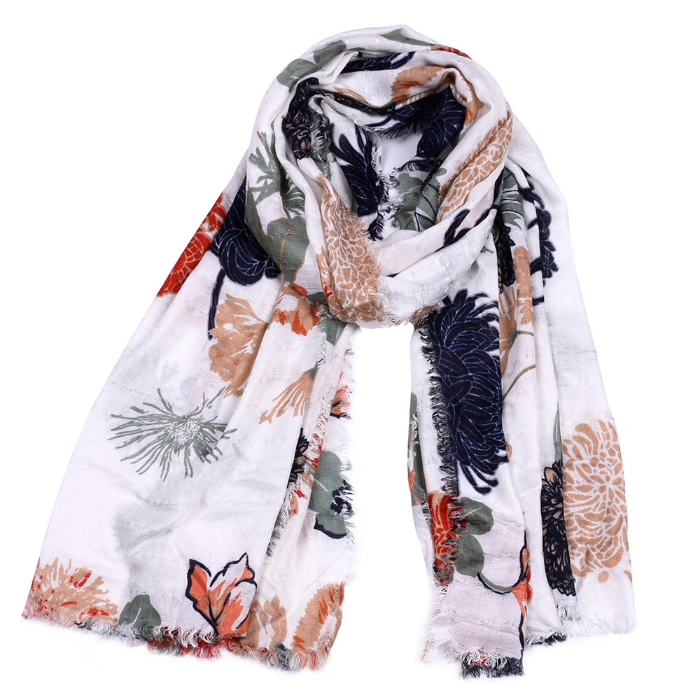 Lady&prime;s Fashion Floral Print Viscose Shawl Spring Autumn Muffler Textured High Quality Fabric Wrap Wrap Soft Hijab Scarf