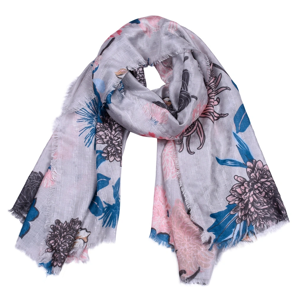 Lady&prime;s Fashion Floral Print Viscose Shawl Spring Autumn Muffler Textured High Quality Fabric Wrap Wrap Soft Hijab Scarf