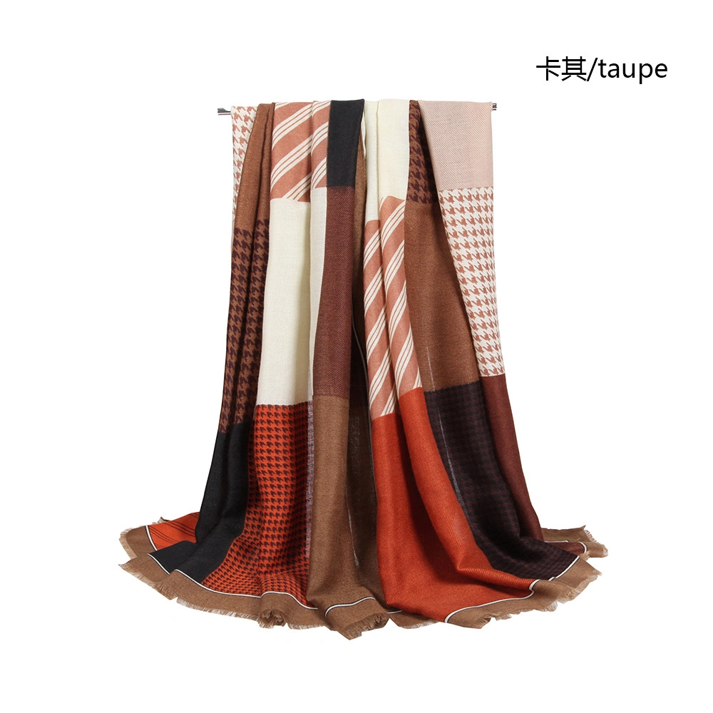 New Rectangular Houndstooth Printed Scarf Personalized Custom 100% Pure Silk Twill Satin Square Skinny Scarf for Women