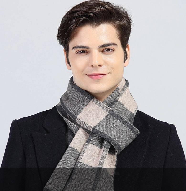 Hot Sale Long Checked 100% Merino Wool Scarf for Men