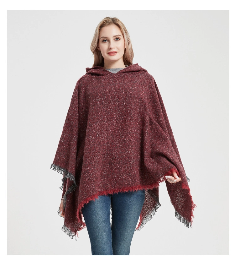 Autumn Winter Knitted Shawl with Hat for Women and Ladies