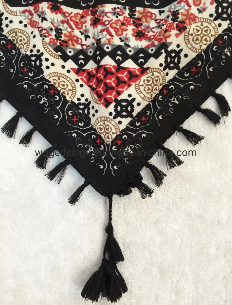 New Lady Aztec Dressing Russian Scarf Shawl Twill Rayon Print Geometric Floral Headwear Bohemian Scarves with Tassel Trims