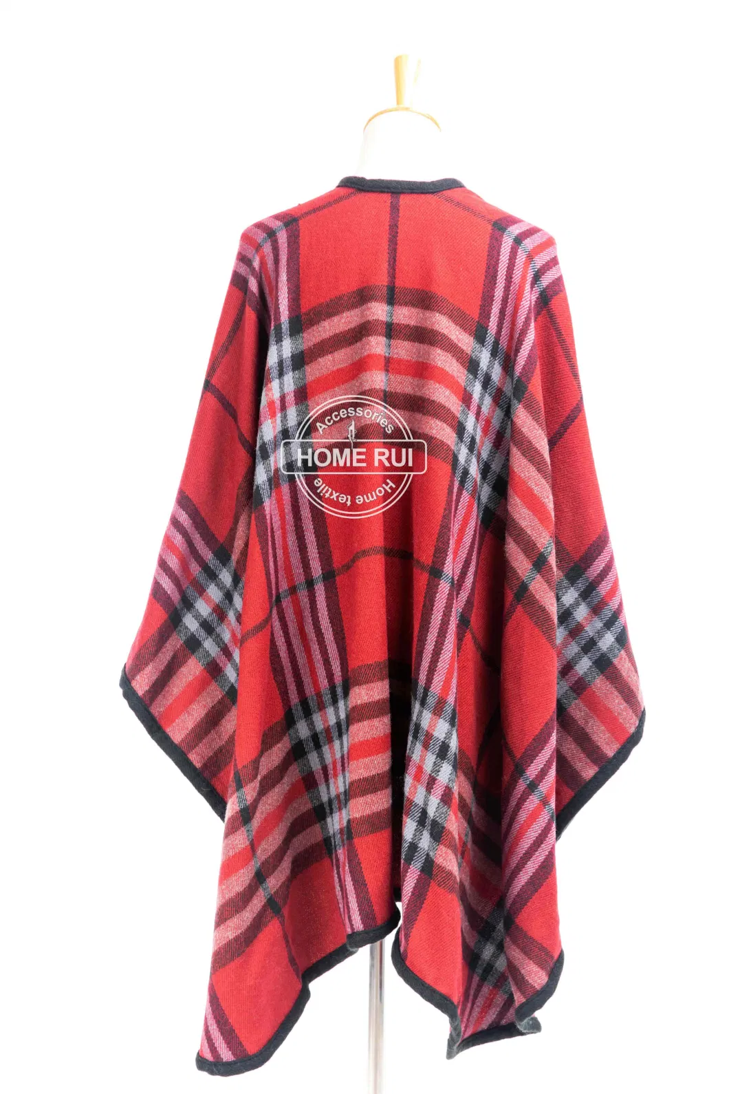 Spring Autumn Woman Lady Warm Fashion Acrylic Woven Red Black Mixed Yarn Wraps Grids Plaid Checks Shawl Poncho Pallium