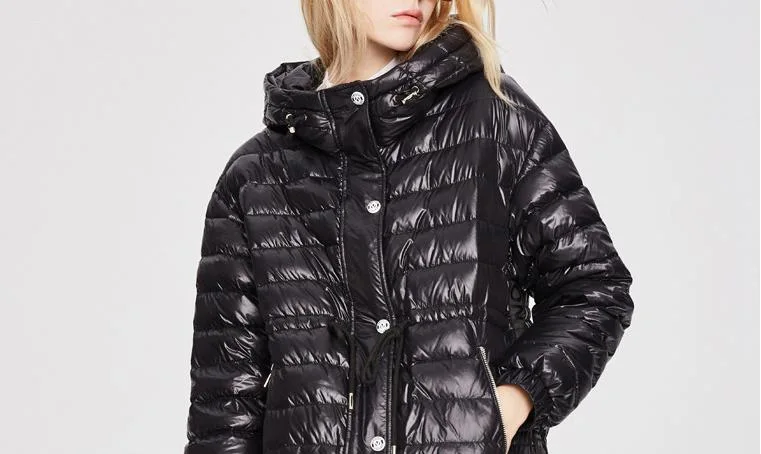 Hot Sale Winter Long Women&prime;s 90/10 Duck Down Jacket Black Winter Puffer Hoodie Coat Woman