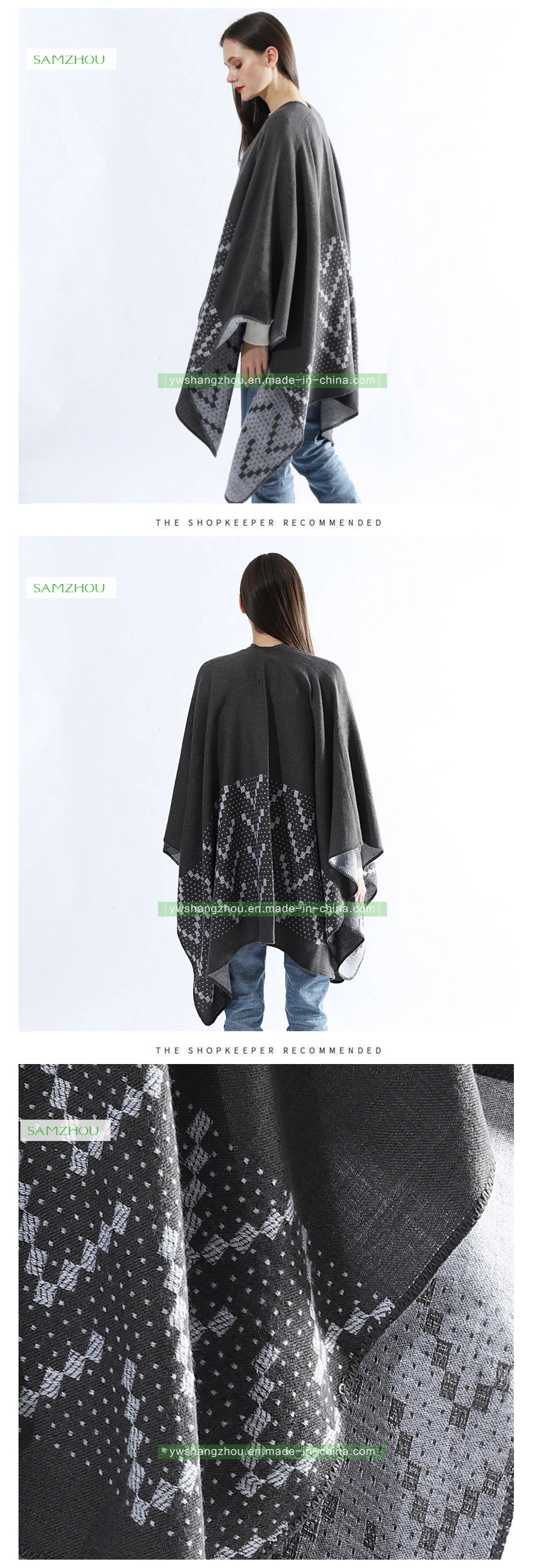 Fashion Euramerican Jacquard Cape Split Scarf Lady Cashmere Shawl Winter