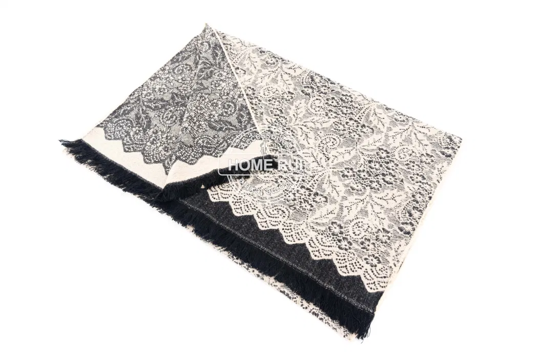 Fashion Accessory Women Winter Pink Grey Acrylic Woven Fringe Lace Jacquard Flower Floral Design Long Scarf