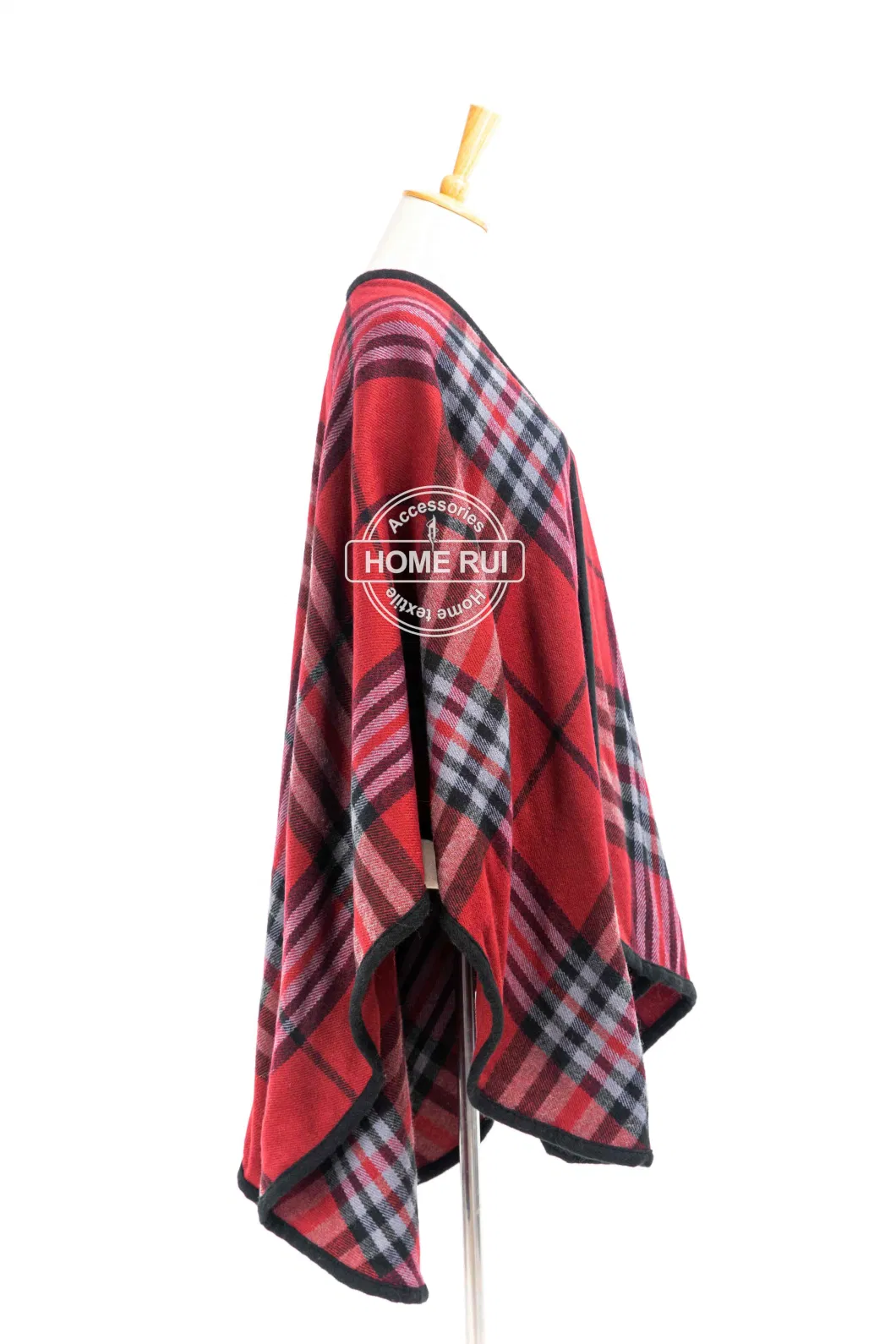 Spring Autumn Woman Lady Warm Fashion Acrylic Woven Red Black Mixed Yarn Wraps Grids Plaid Checks Shawl Poncho Pallium