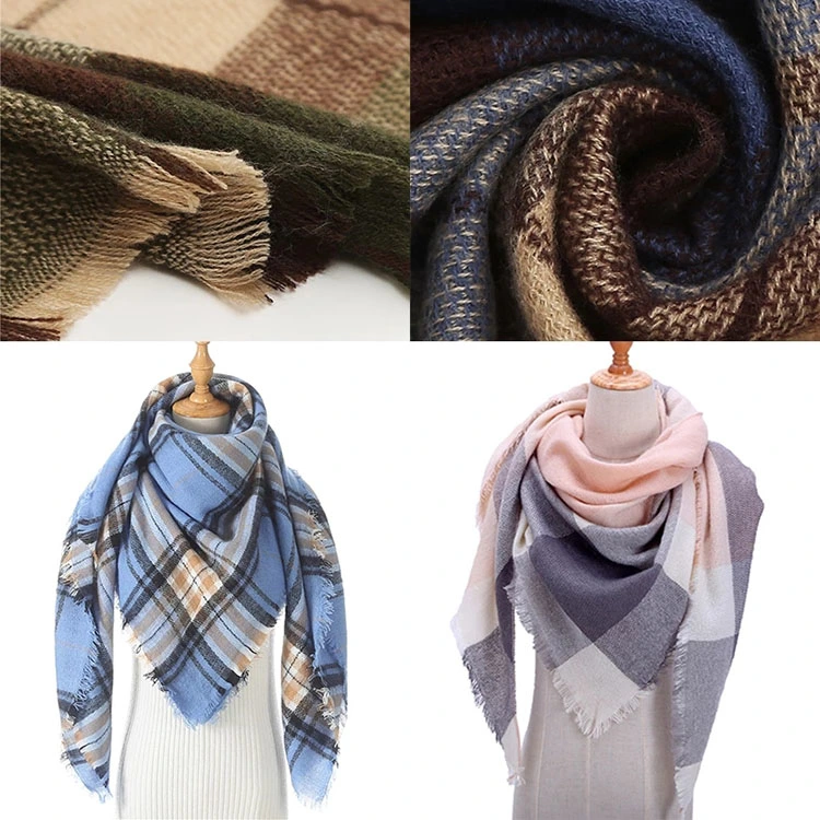 Wholesale Women Winter Cashmere Scarf Plaid Triangle Shawls