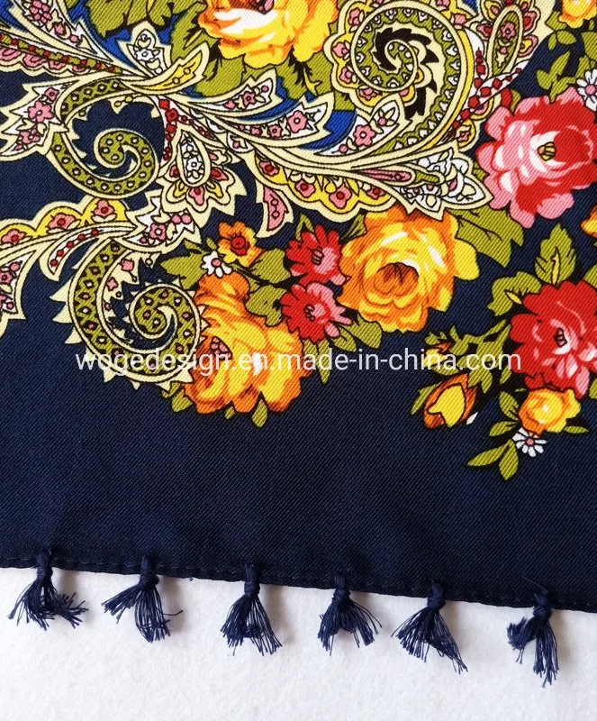 Russian Style Bulk Buy Chale Russe Summer Outdoors Party Shawls Floral Print Woman Tassel Cotton Square Bohemian Scarfs