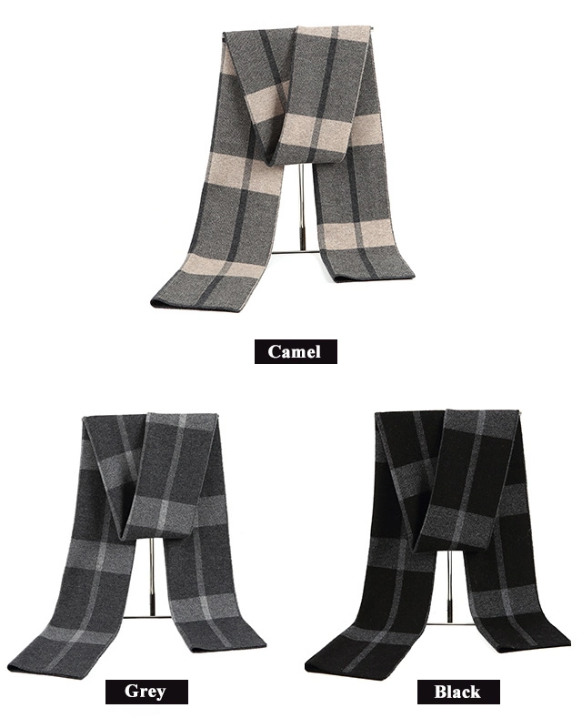 Hot Sale Long Checked 100% Merino Wool Scarf for Men