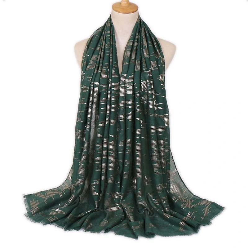 New Style Hot Stamping Fashion Cotton Sequin Long Women Scarf Custom Solid Color Thin Polyester Cotton Lady Scarf