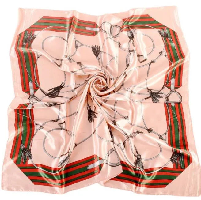 New Printed Fashion Chain Design Large Square Satin Lady Silk Scarves