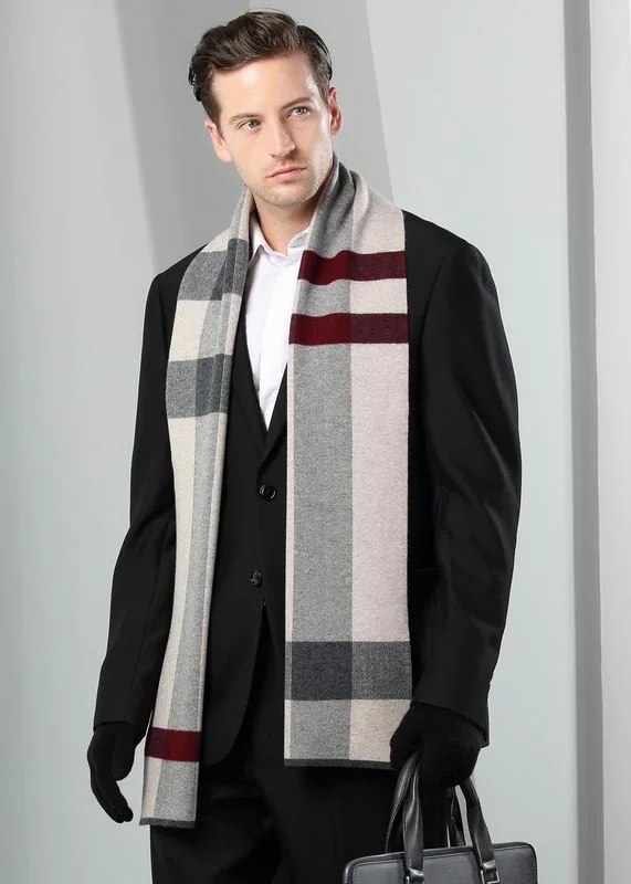 Customize Warm Winter Thick Men Checked Merino Wool Scarf