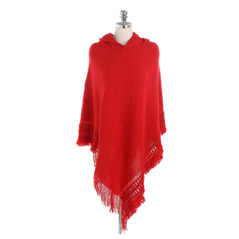 New Fashion Women Plaid Fringe Acrylic Hooded Cape Shawls Air Conditioning Cape Shawl Poncho Shawl for Women