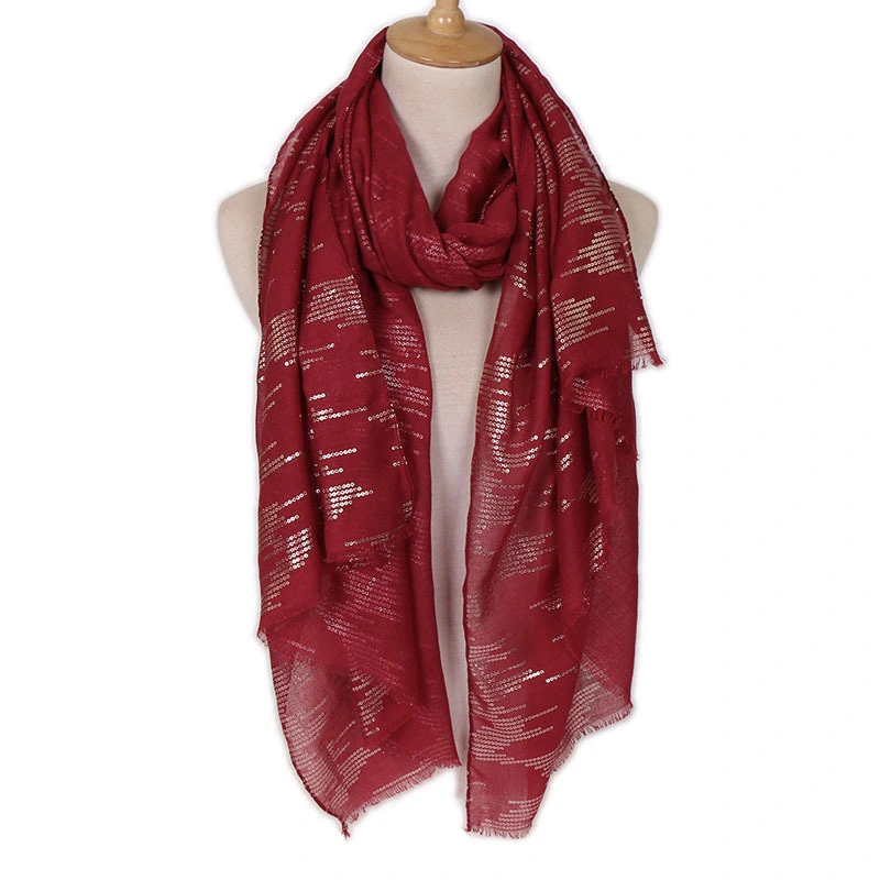 New Style Hot Stamping Fashion Cotton Sequin Long Women Scarf Custom Solid Color Thin Polyester Cotton Lady Scarf