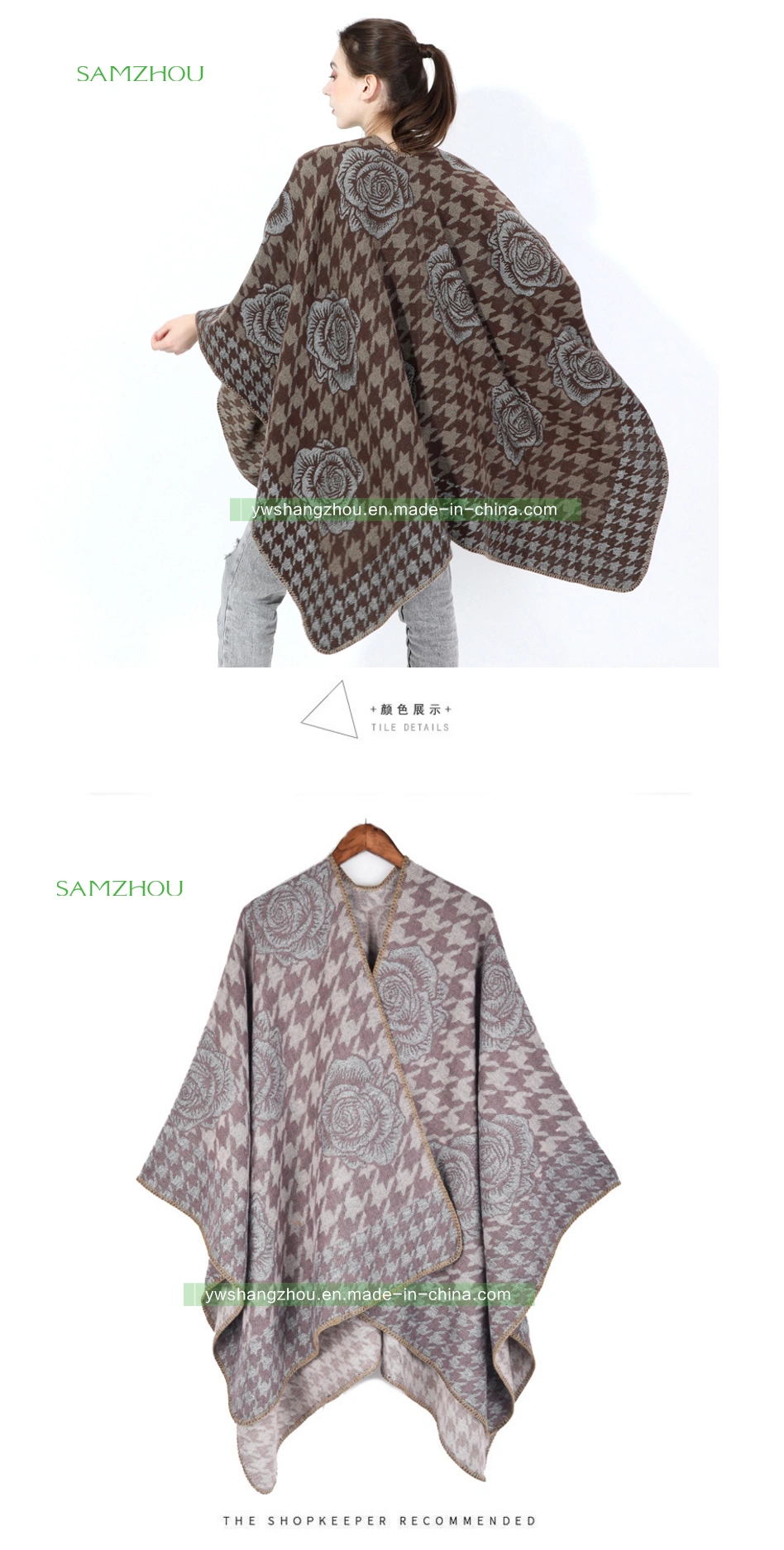 Western Jacquard Cape Fashion Scarf Lady Cashmere Shawl Winter