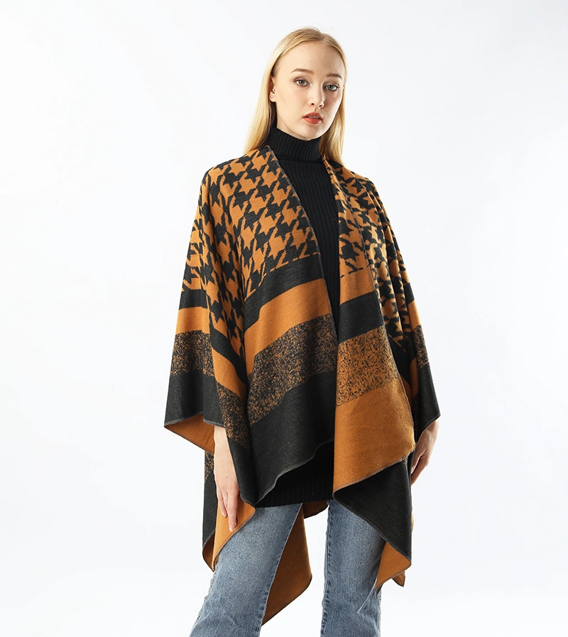 Houndstooth Split Large Shawl Cape Ladies Cloak Winter Warm Women Shawl Poncho