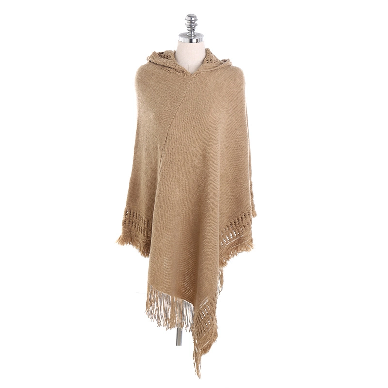 New Fashion Women Plaid Fringe Acrylic Hooded Cape Shawls Air Conditioning Cape Shawl Poncho Shawl for Women