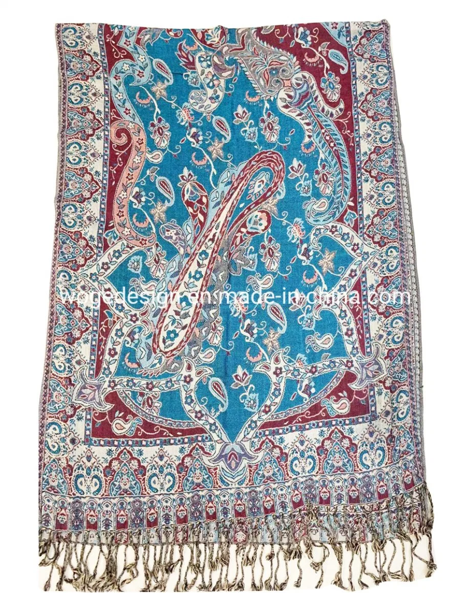 High Quality Hand Made Jacquard 100%Viscose Factory Paisley Floral Pashmina Poncho