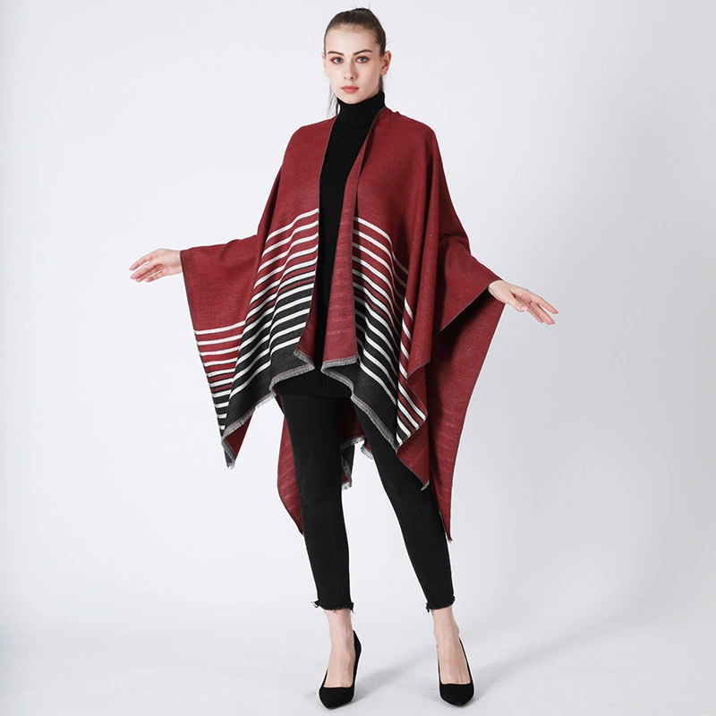 High Quality Winter 130*155cm Striped Womens Open Front Outdoor Warm Shawl Wrap