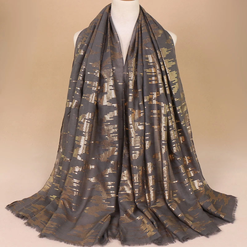 New Style Hot Stamping Fashion Cotton Sequin Long Women Scarf Custom Solid Color Thin Polyester Cotton Lady Scarf