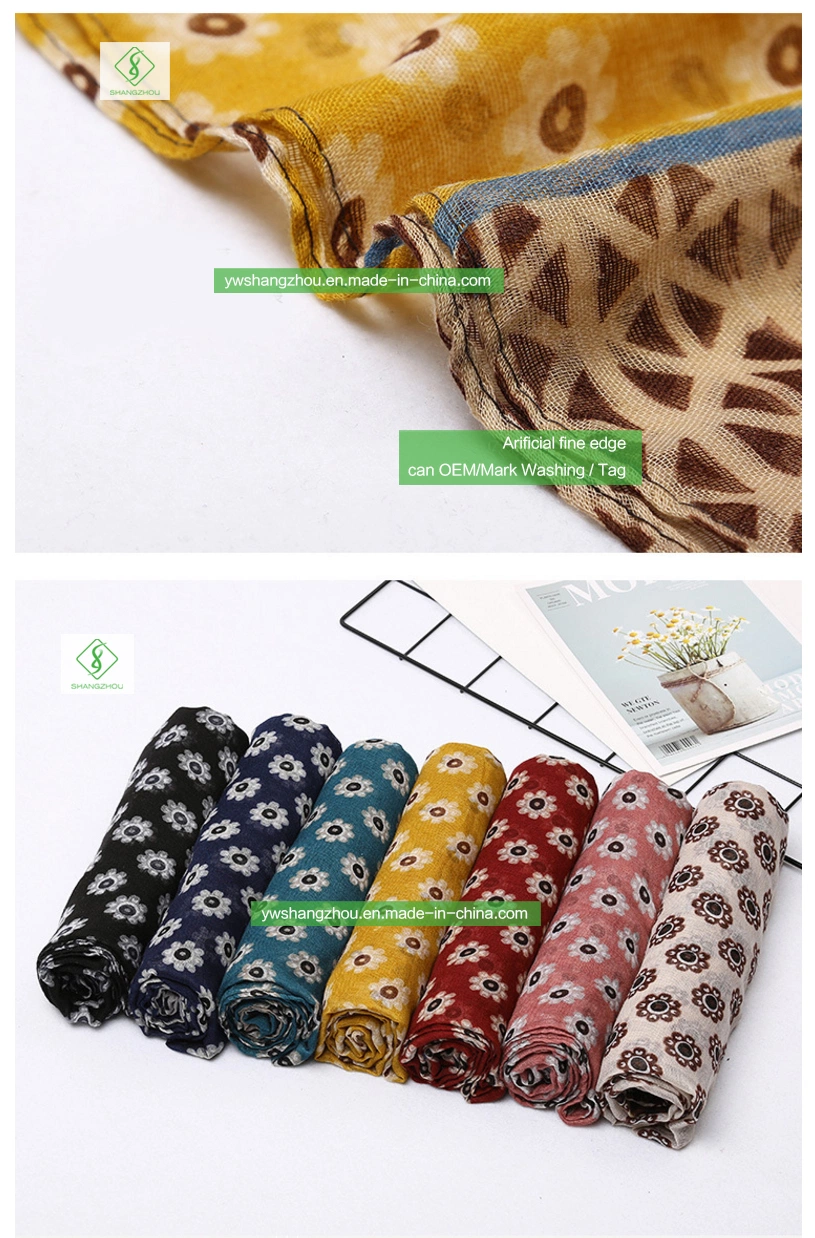 Voile Chrysanthemum Printed Viscose Shawl Fashion Women Scarf Wholesale