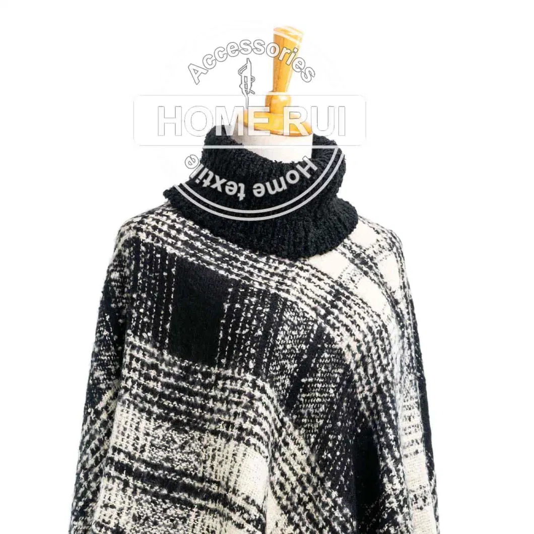 Outfit Fall Winter Lady Fashion Woven Plus Batwing Classic Knitted Mixed Block Tassel Wraps Nova Scottish Plaid Checks Sweater Cape High Neck Poncho Cloak