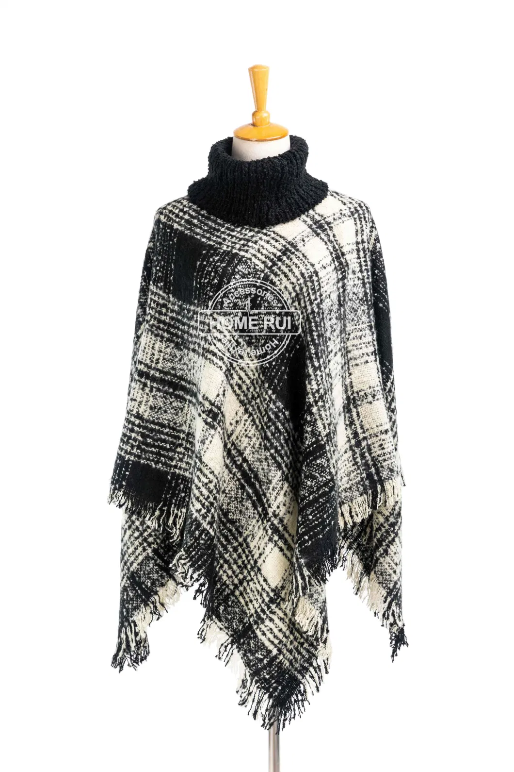 Outfit Fall Winter Lady Fashion Woven Plus Batwing Classic Knitted Mixed Block Tassel Wraps Nova Scottish Plaid Checks Sweater Cape High Neck Poncho Cloak