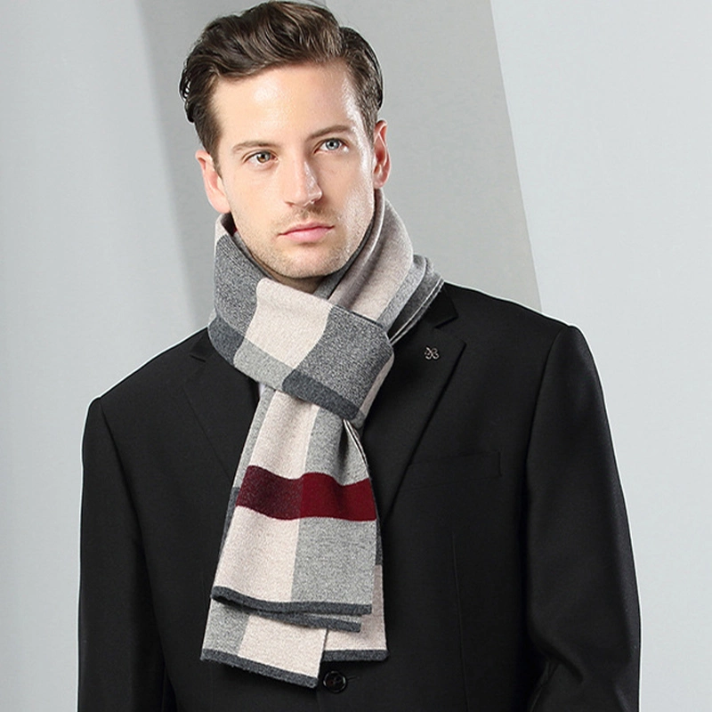 Customize Warm Winter Thick Men Checked Merino Wool Scarf