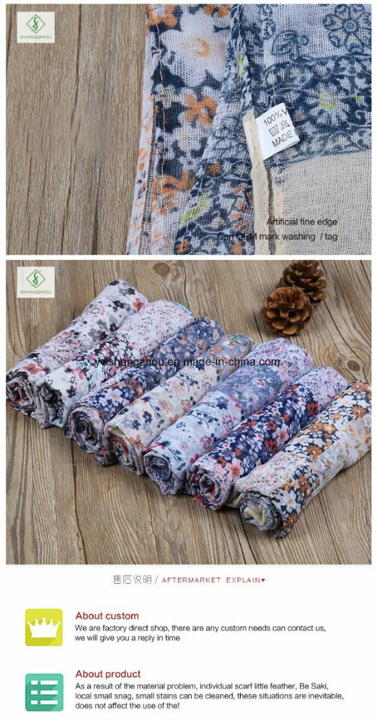 2018 New Lady Fashion Viscose Voile Floral Printed Scarf Factory