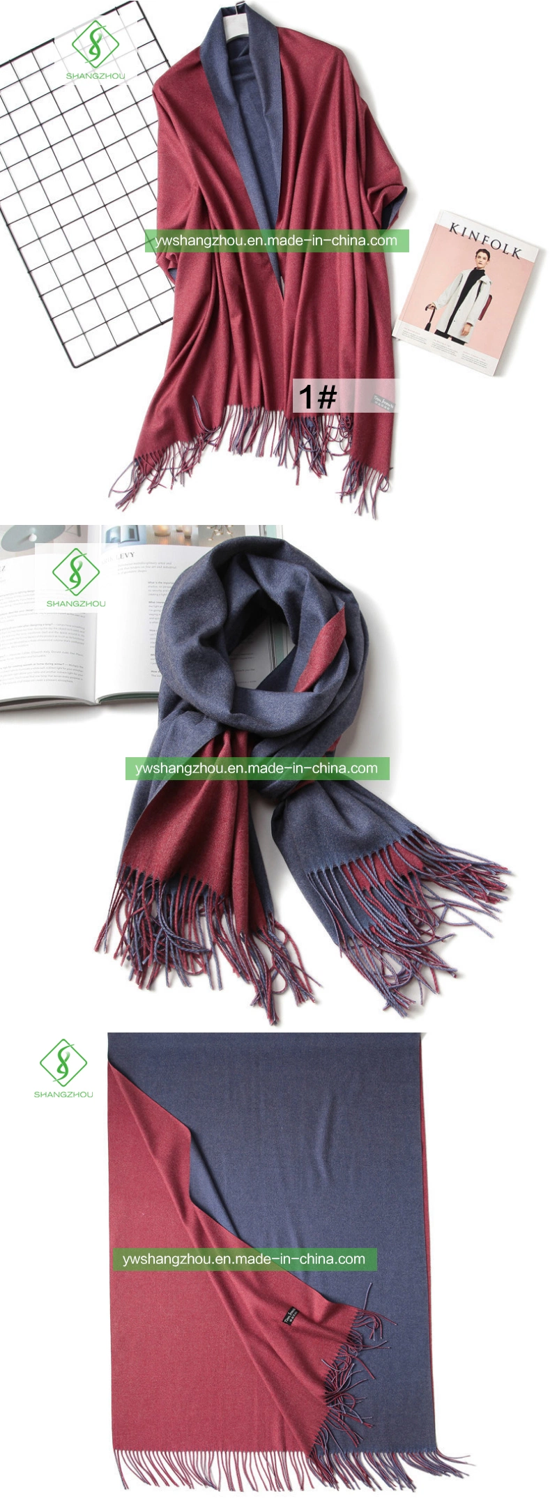 Fashion Double-Sided Plain Scarf with Tassel Winter Lady Cashmere Shawl