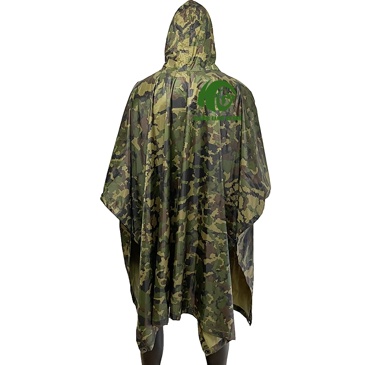 Kango 100% Waterproof Rubberized Camouflage Rain Poncho with Hood