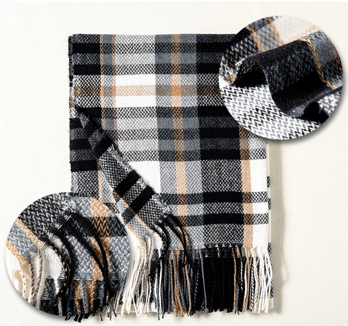 Warm Scarf Windproof Imitation Cashmere Chic Trendy Plaid Pattern Warm Long Scarf