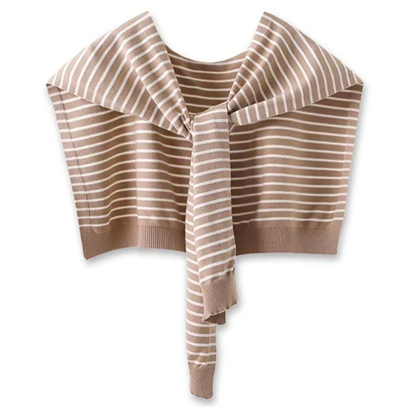 Spring and Summer Striped Decorative Core Yarn Knitted Small Shawl Female Short Outwear Office Net Red Shawl