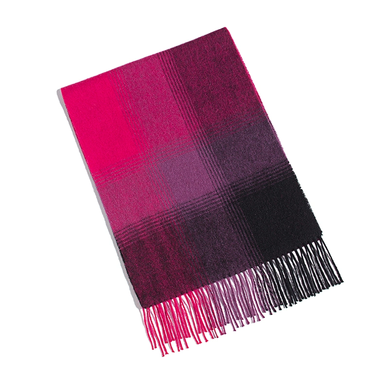 New Design Colorful Plaid Gradient Shawl Pure Wool Women&prime;s Scarf