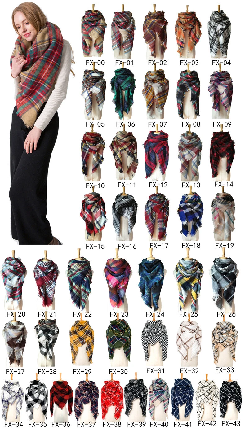 Fall Winter Fashion Scarf Classic Tassel Plaid Scarf Warm Soft Chunky Large Blanket Wrap Shawl Scarves