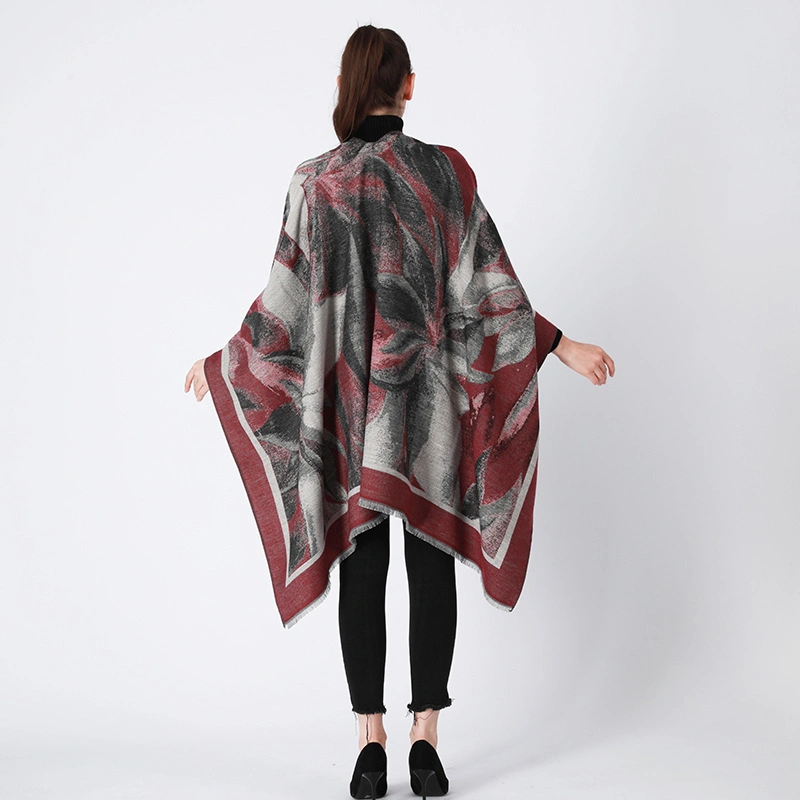 Premium Flower Pattern Wrap Poncho Open Front Women&prime;s Shawl Cape