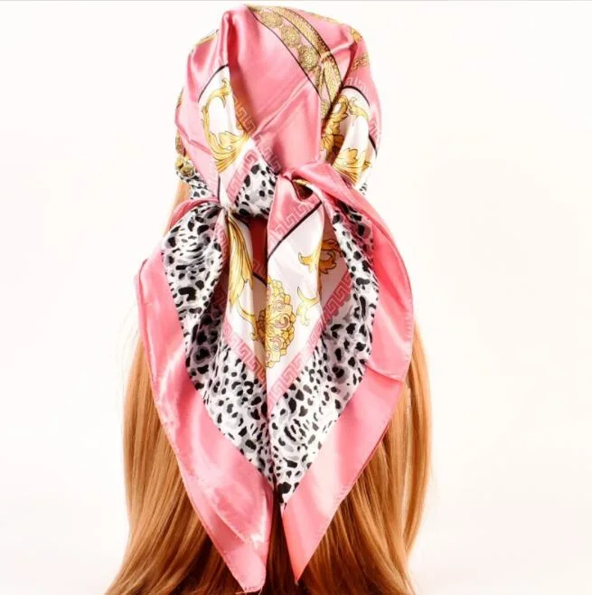 Autumn Winter New 90cm Square Leopard Print Chain Women&prime; S Fashion Satin Scarves