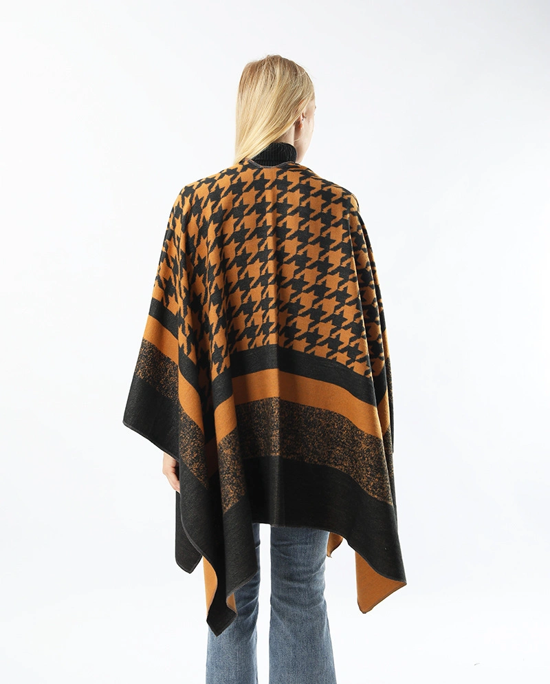 Houndstooth Split Large Shawl Cape Ladies Cloak Winter Warm Women Shawl Poncho