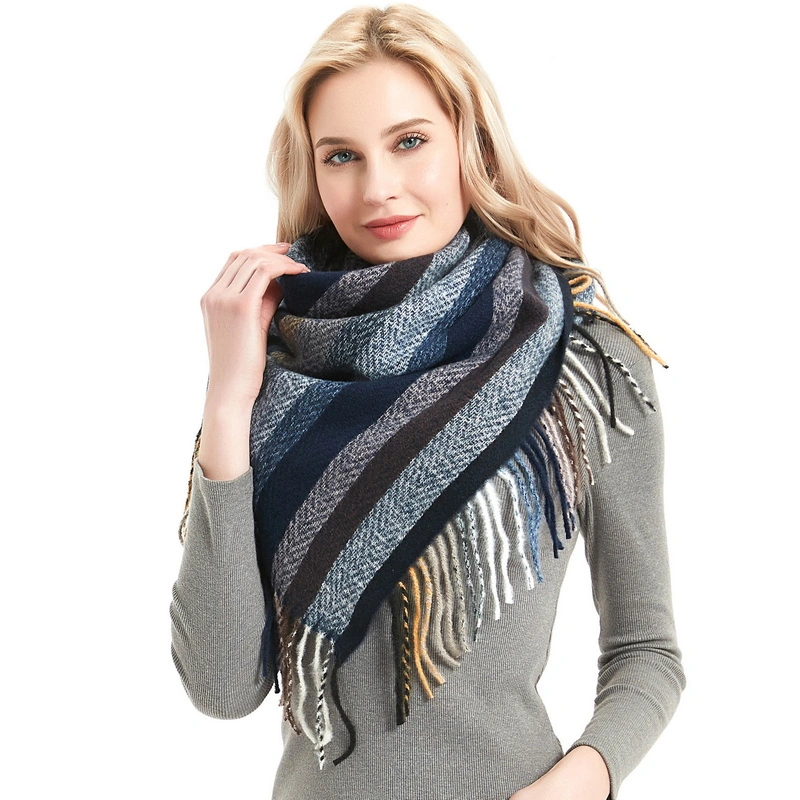 Wholesale Winter Striped Print Square Neck Scarf for Ladies