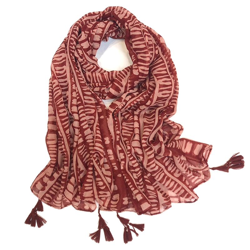 Monochrome Print Scarf Shawl Wrap with Tassels