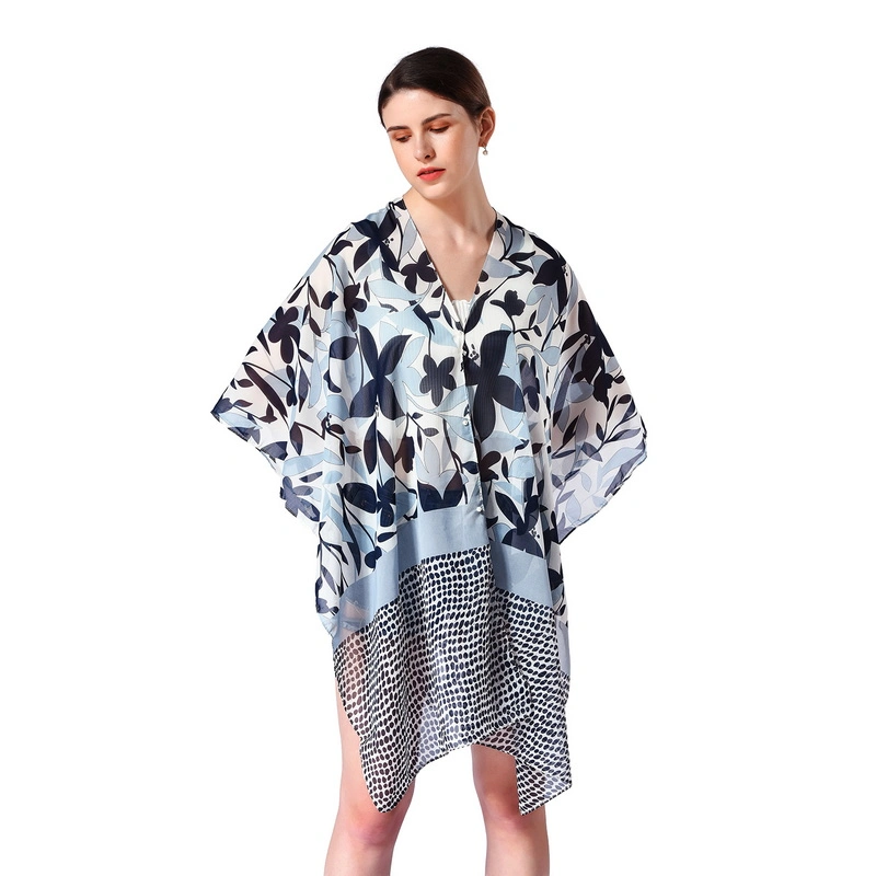 Wholesale Summer Floral Print Women Poncho Shawl with Buttons